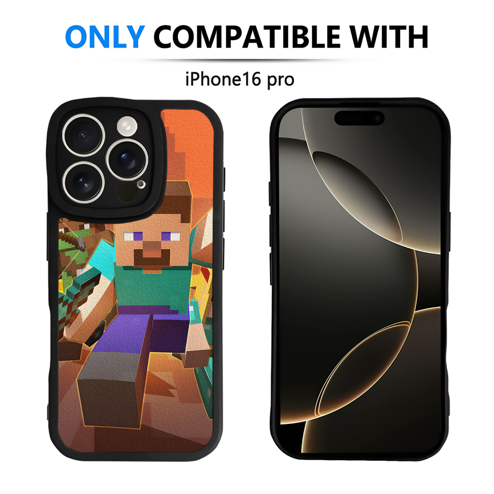 （画像用） マインクラフト ブロックの世界 Minecraft MC Block world 【iPhone 16シリーズ対応】シリコンスマホケース（レザー調） 材質：シリコン